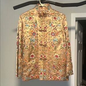 Vintage Floral Embroidered Satin Jacket by Plum Blossoms